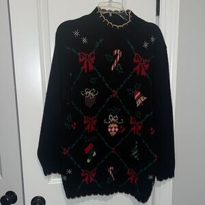 Vintage Cricket Lane Festive Black Holiday Ugly Christmas Sweater Size Medium